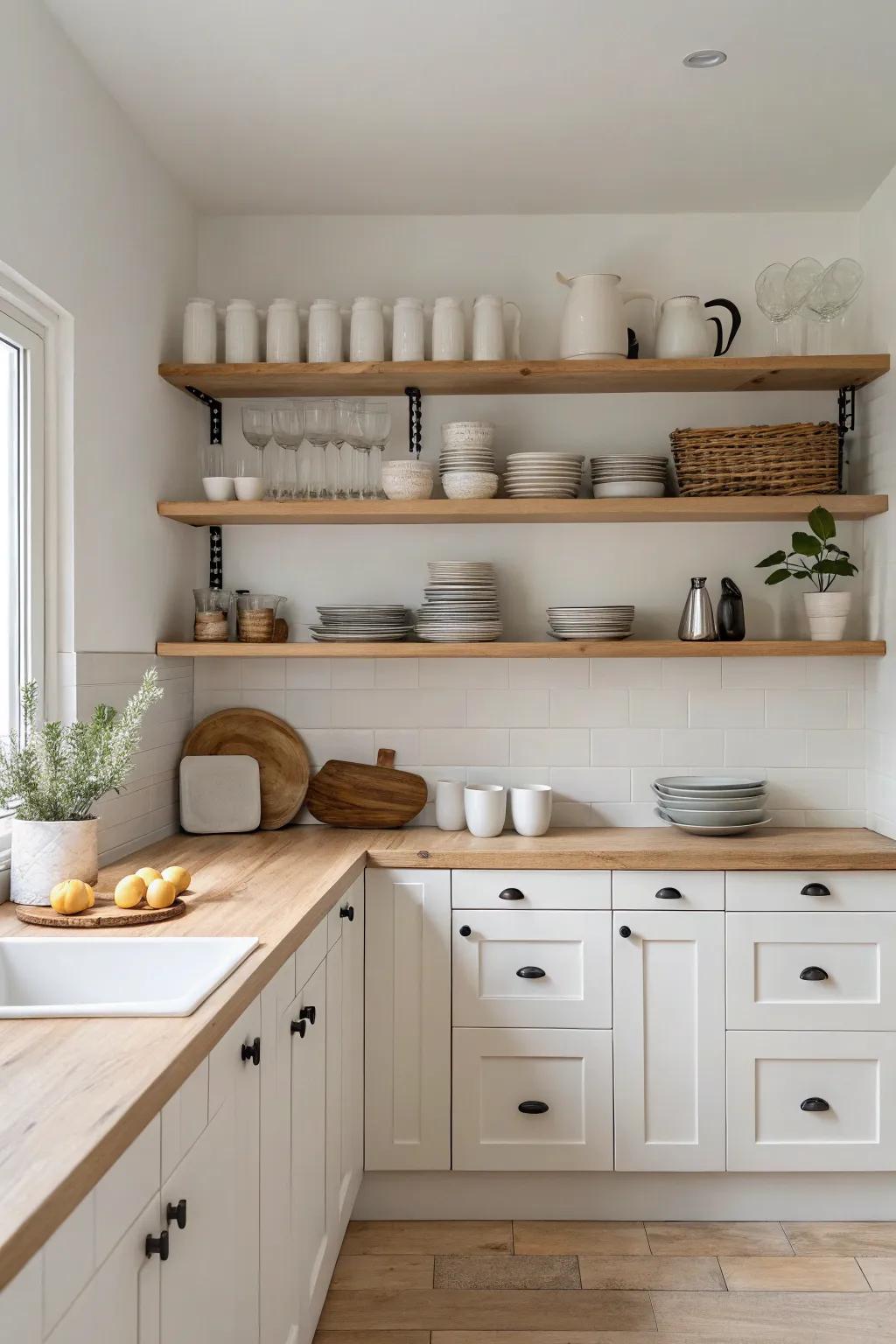 A minimalist approach featuring pure lines cultivates a serene and practical kitchen atmosphere.