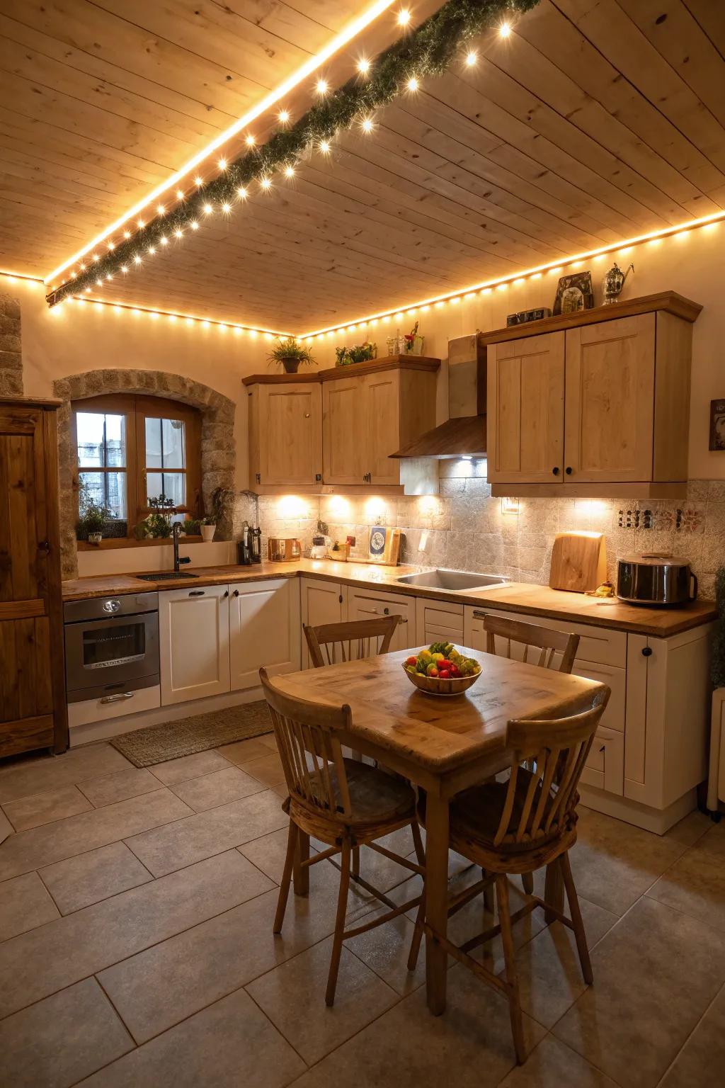 Surround your space with ambient ceiling lighting for a warm, inviting feel.