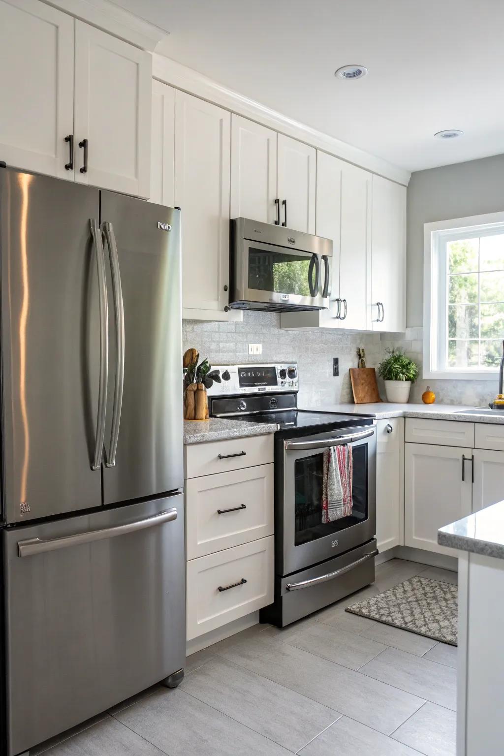 Modern appliances enhance the kitchen’s efficiency and style.