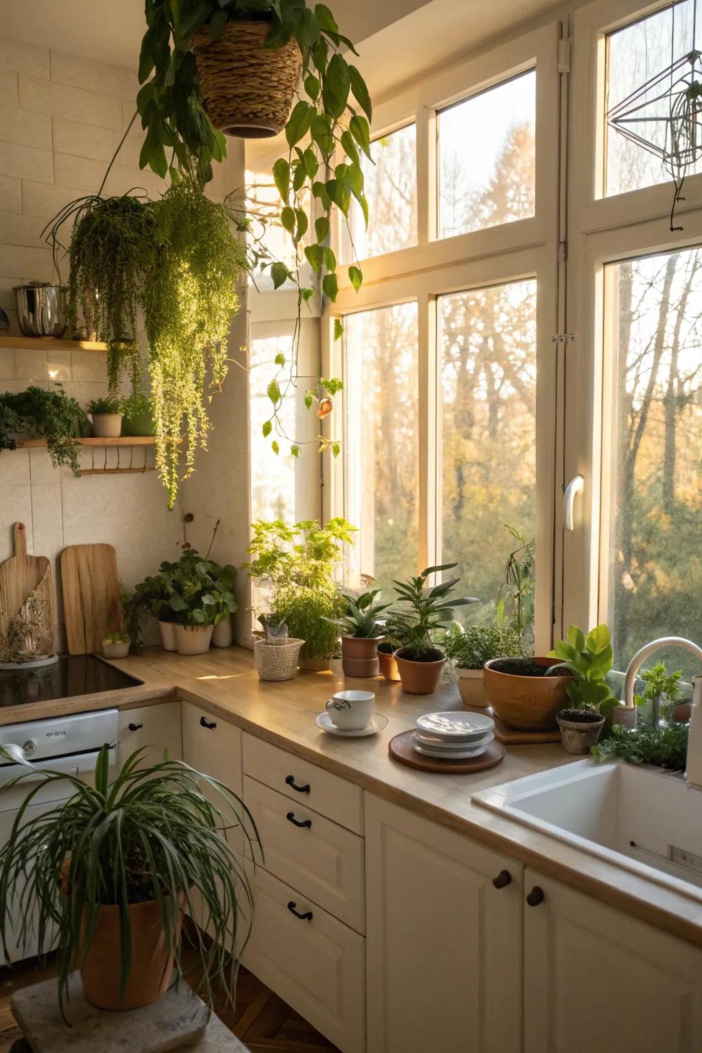 Utilize natural light to nurture your kitchen plants.