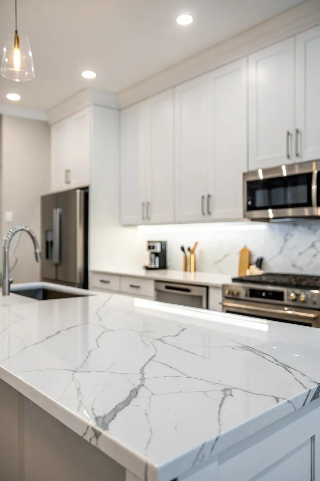 Opulent yet low-upkeep marble-effect quartz worktops.