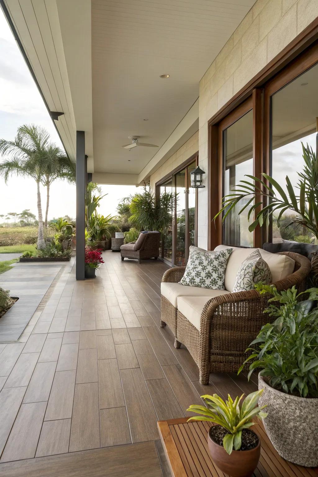 Cohesive flooring accentuates the bond between indoor and outdoor settings.