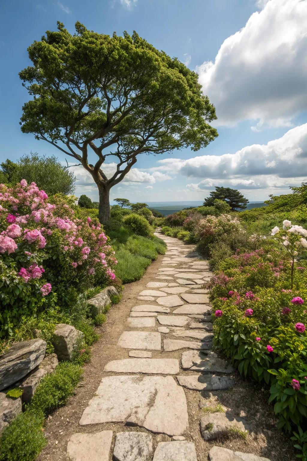 Walkways direct the gaze and footsteps toward your stunning trees.
