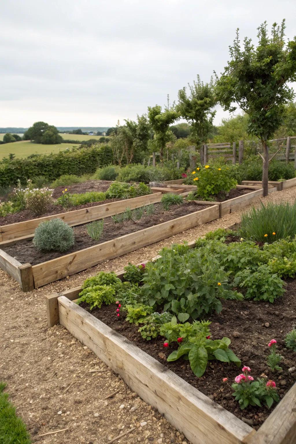 Timbers are superb for specifying mulched garden zones.