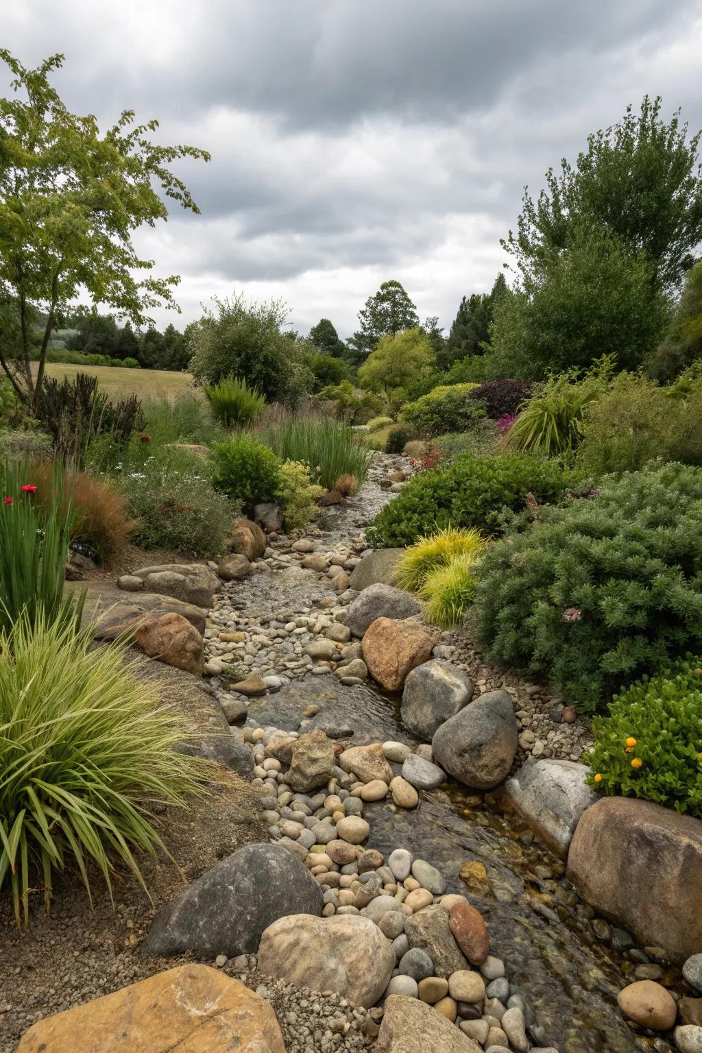 Dry waterways offer both aesthetic appeal and functionality in the garden.
