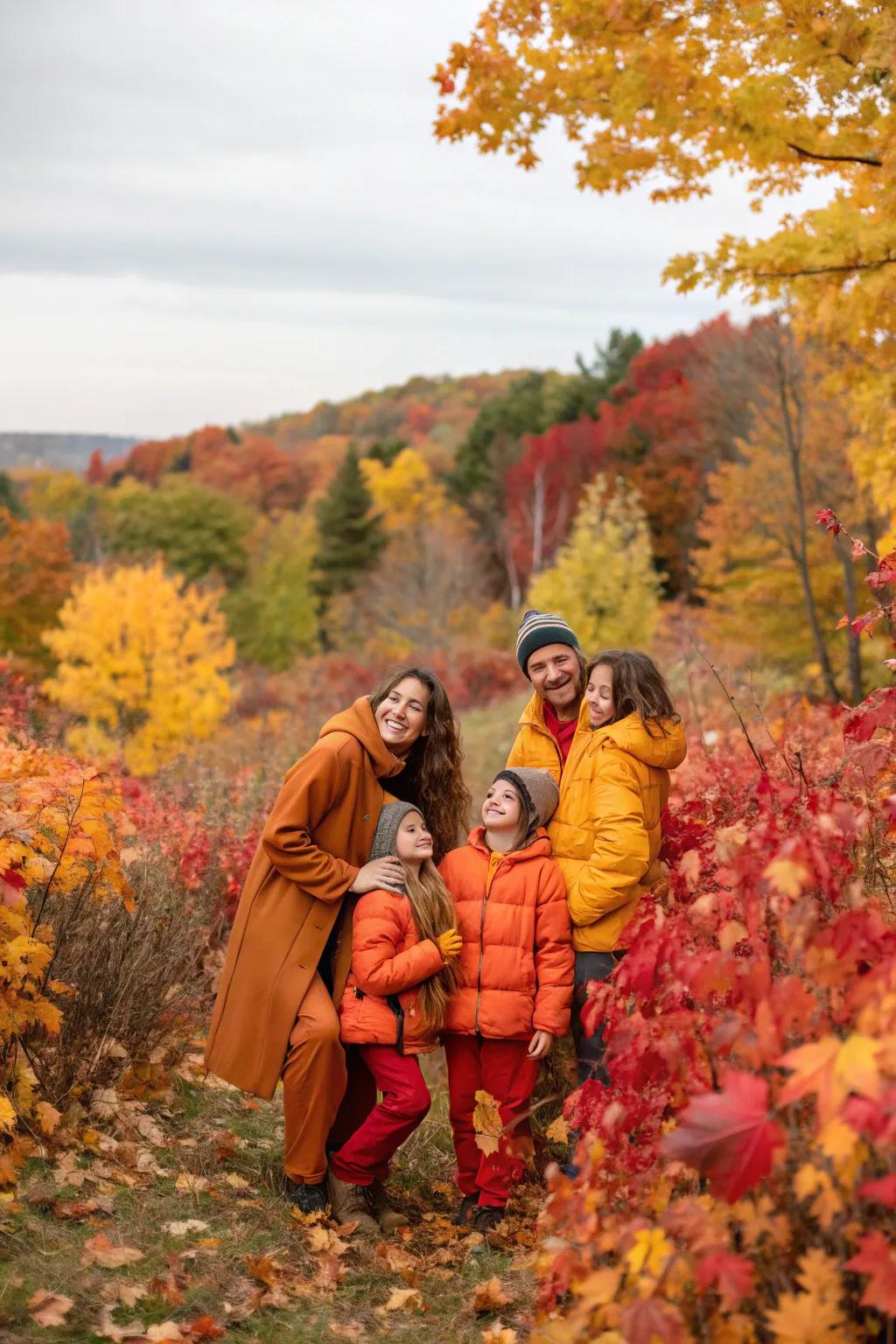 Autumn hues like burnt orange and mustard enhance the seasonal backdrop.