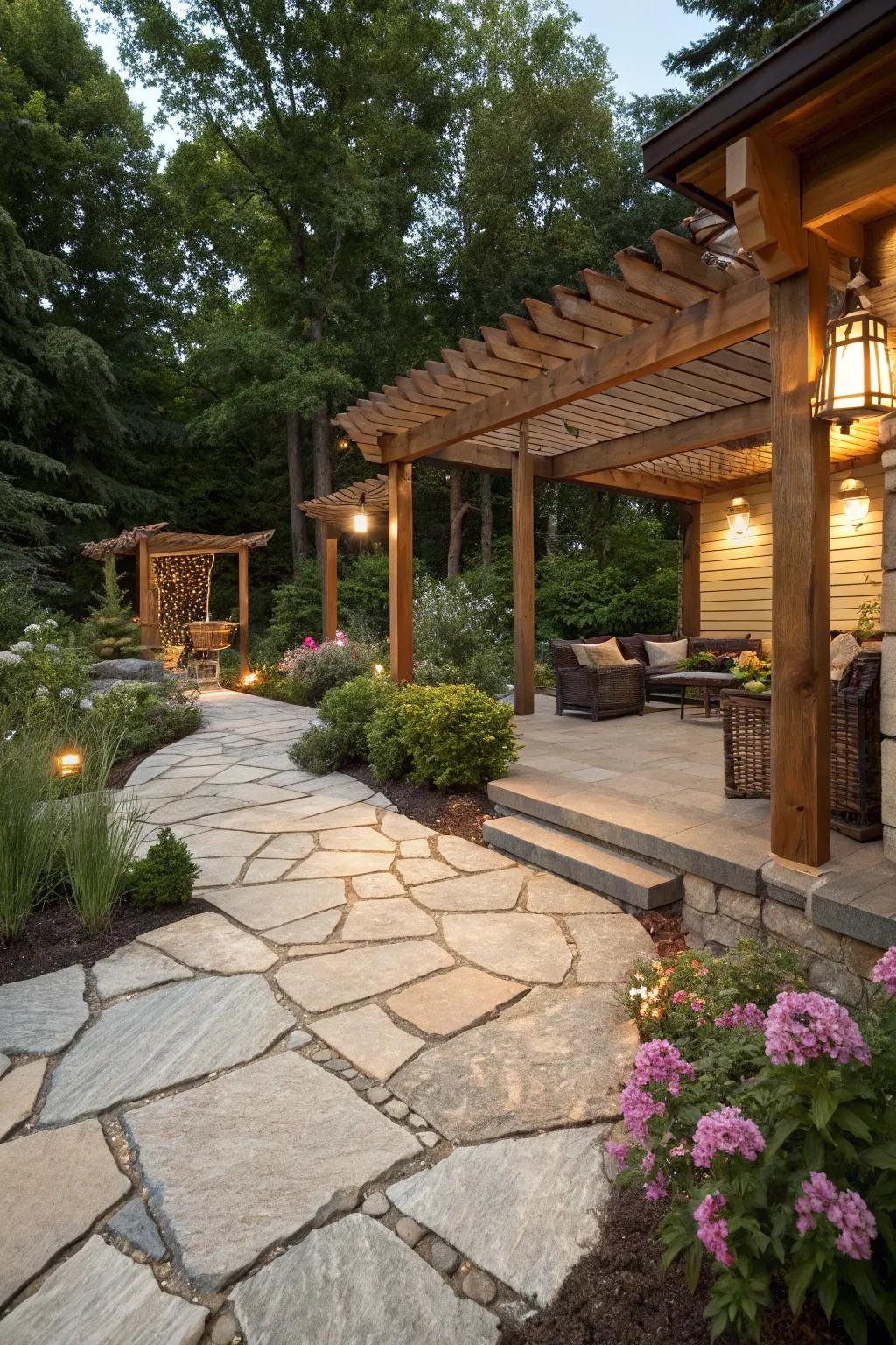 Natural materials give this patio warmth and authenticity.
