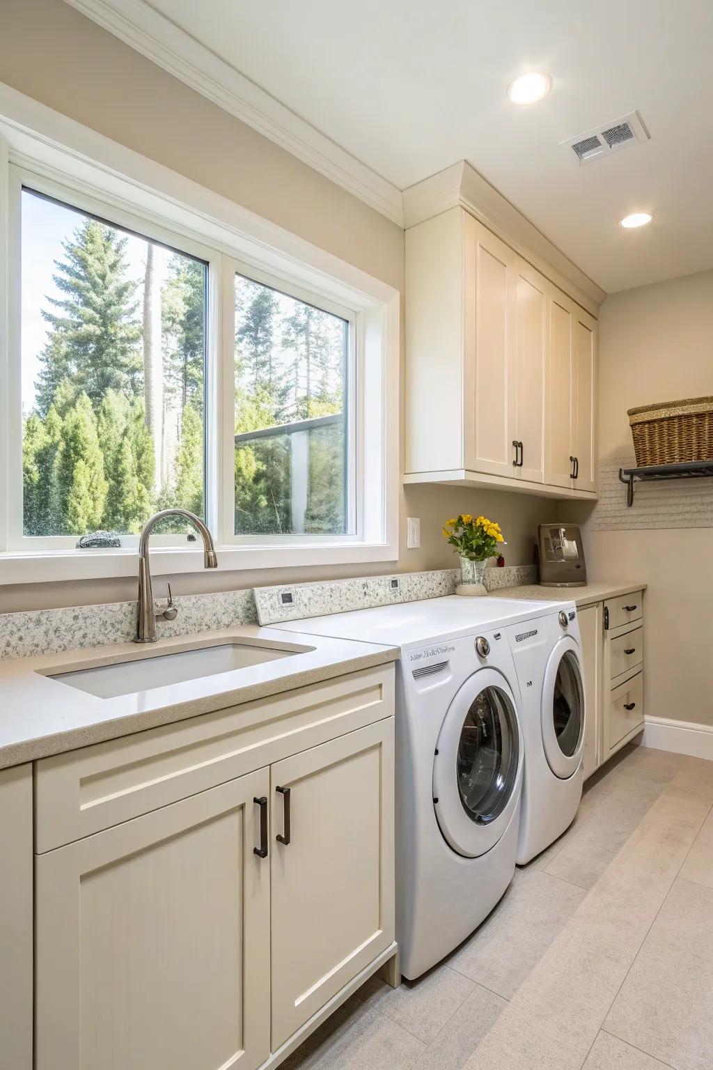 Bright and airy laundry area with a clean aesthetic.