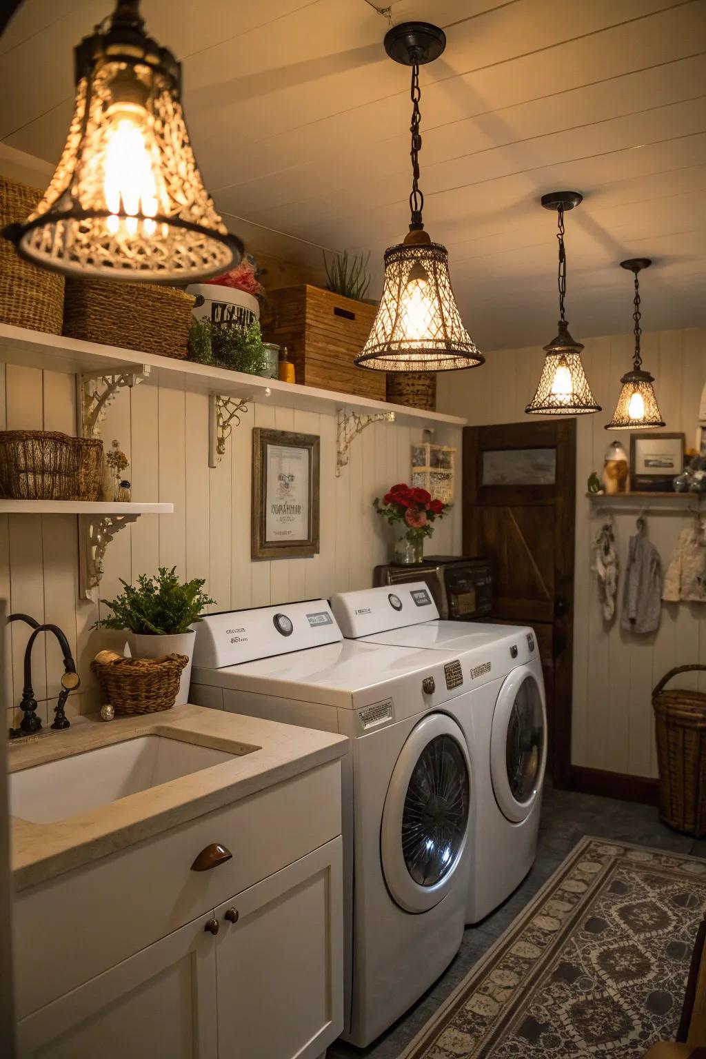 Timeless lighting fixtures fill your laundry room with character and warmth.
