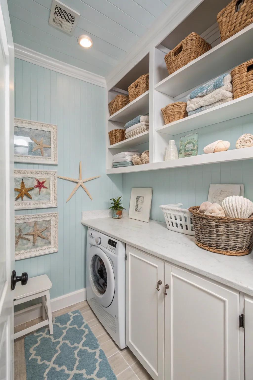 Light blue evokes a coastal calm in your laundry room.