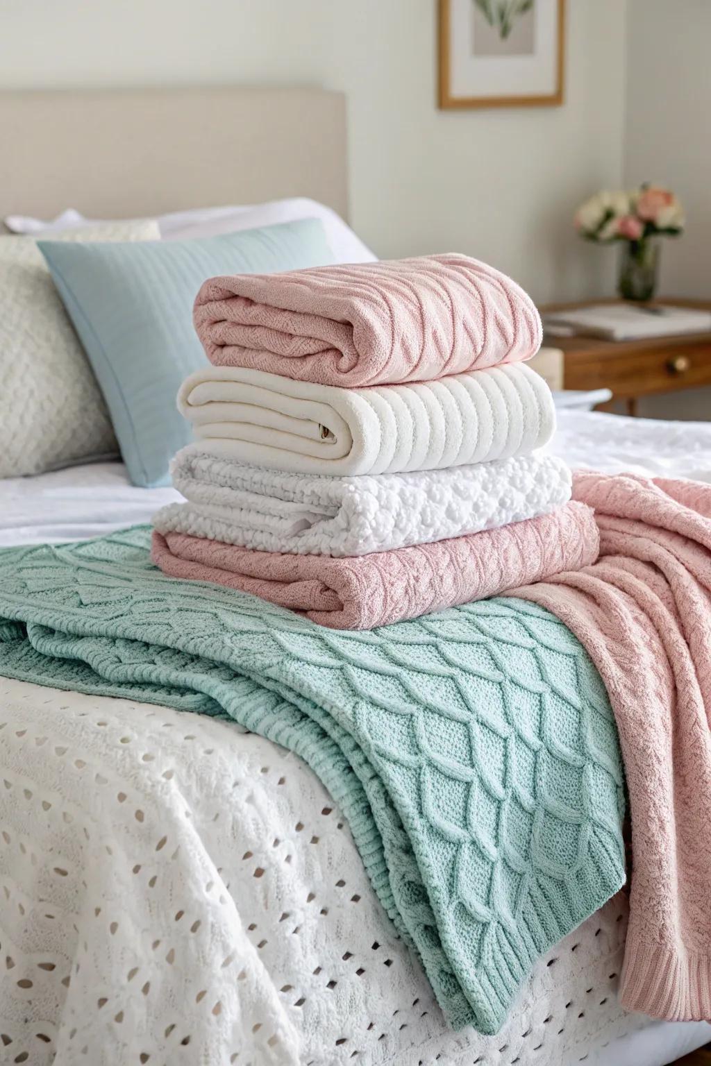 Throws adding color and texture to the layered bed.
