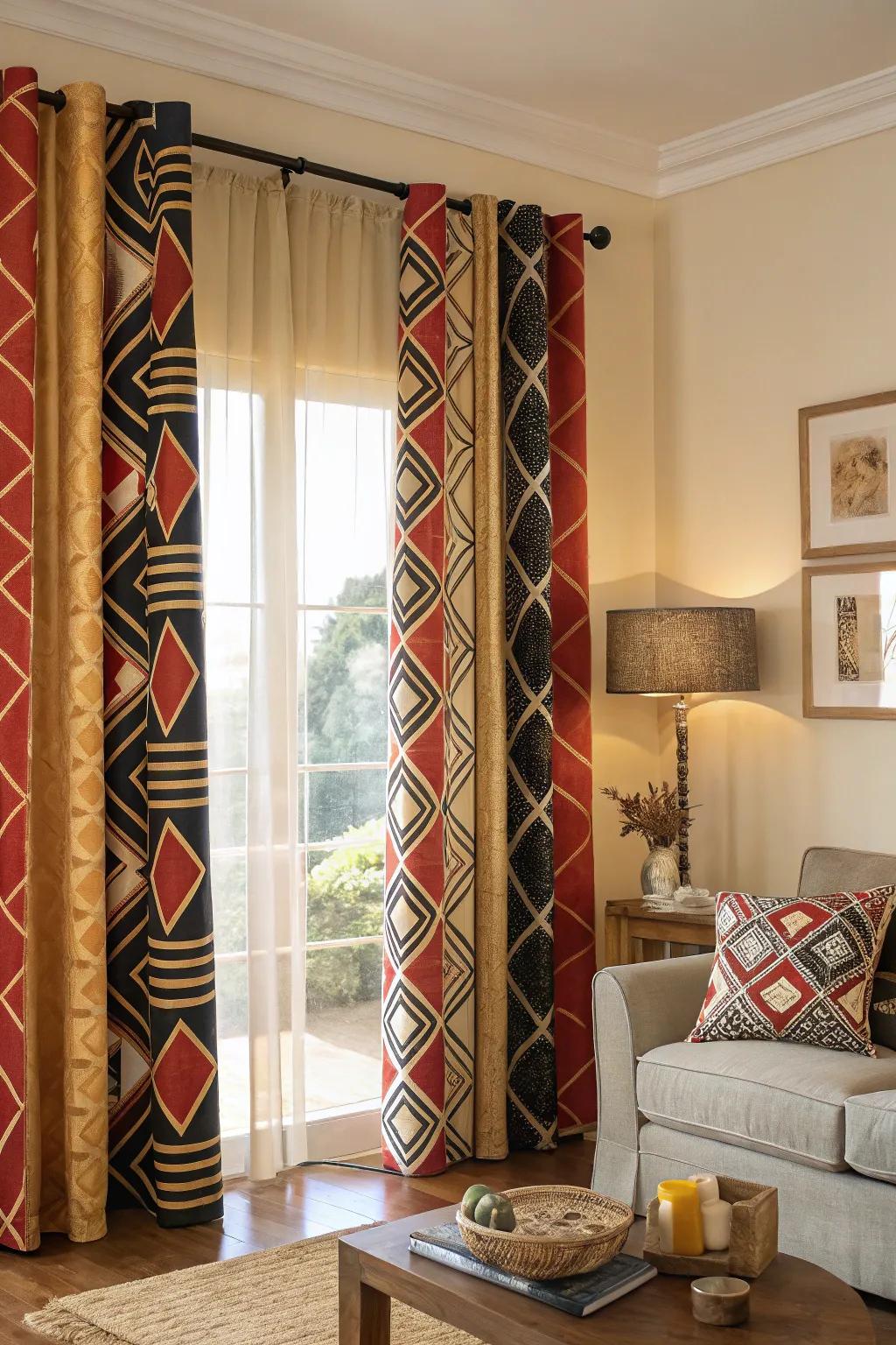 Geometric patterns add a modern edge to your living room.