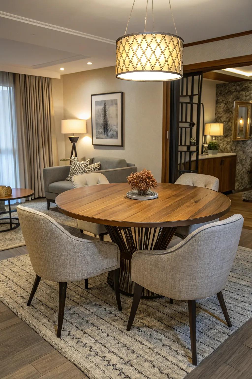 Circular tables promote closeness and adaptability within more compact areas.