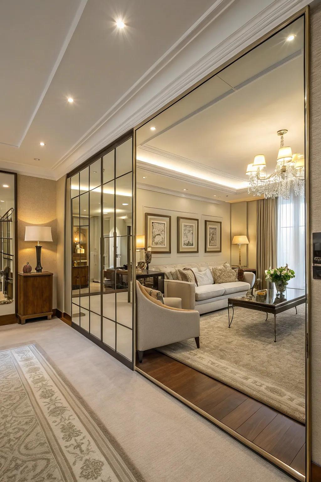 Maximize your area with a complete mirror wall.