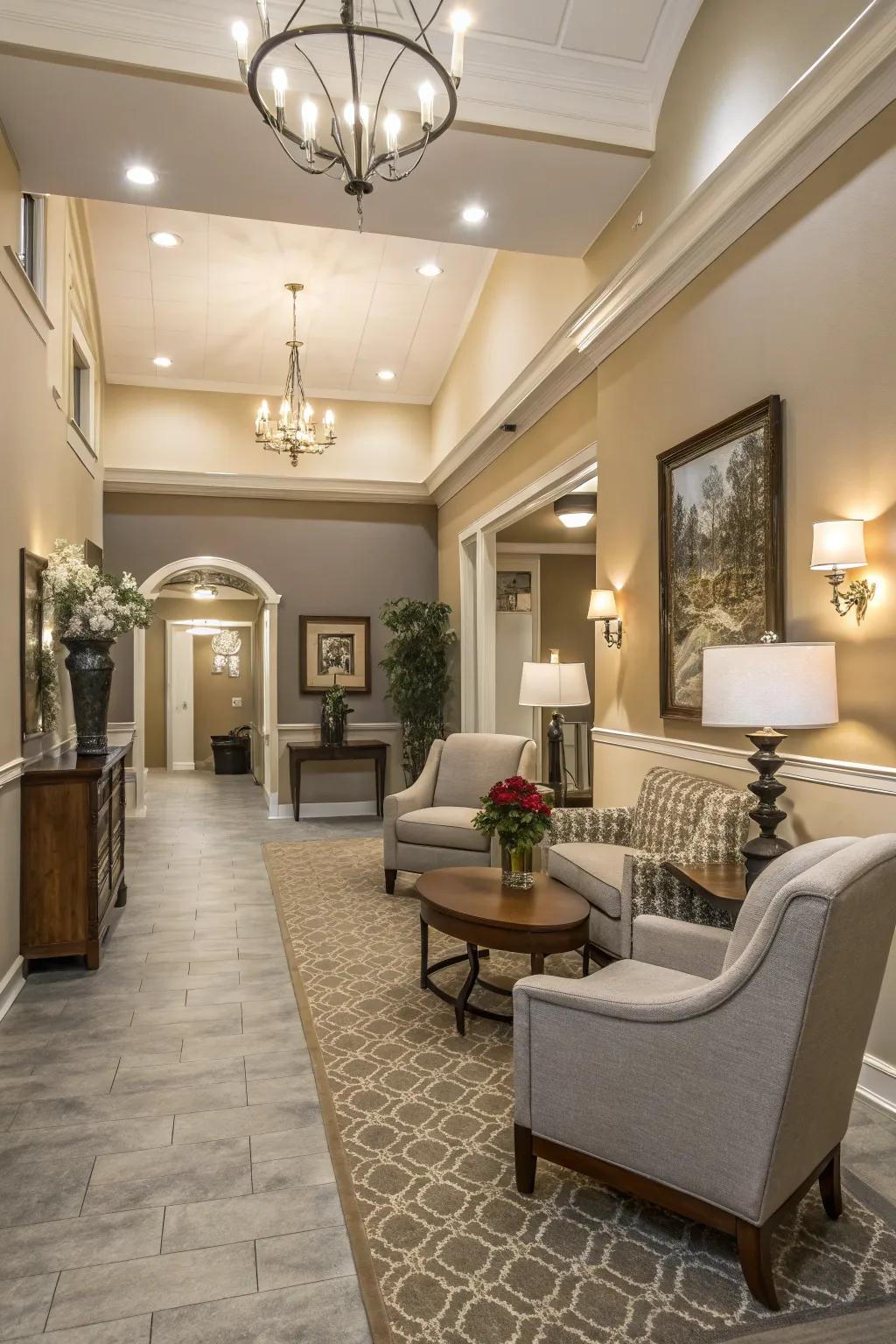 A tranquil entrance hall featuring a subtle color scheme
