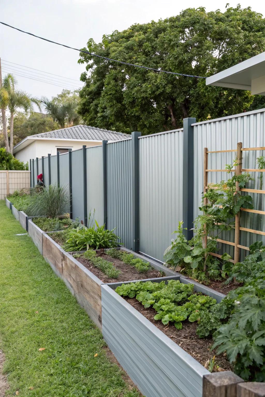 Embrace modern style using elegant corrugated metal fencing.