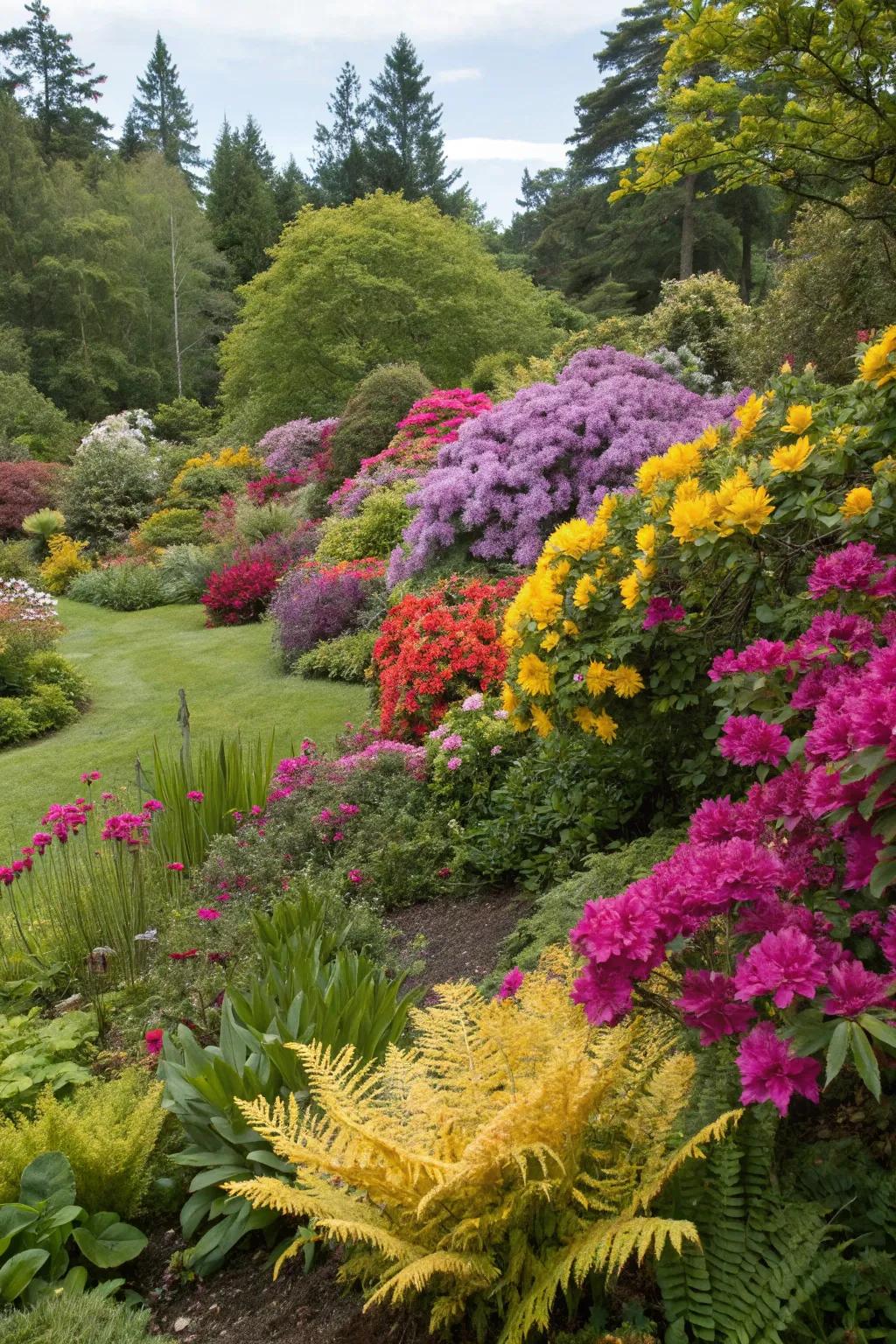 A garden bursting with a mix of colors and textures that catch the eye.