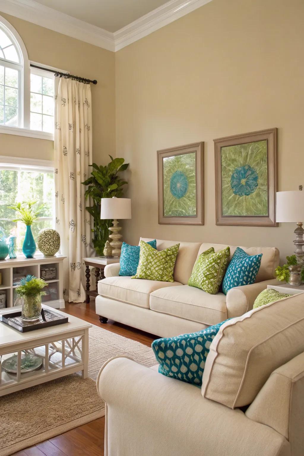 A soft palette with rich accents establishes a sophisticated atmosphere.