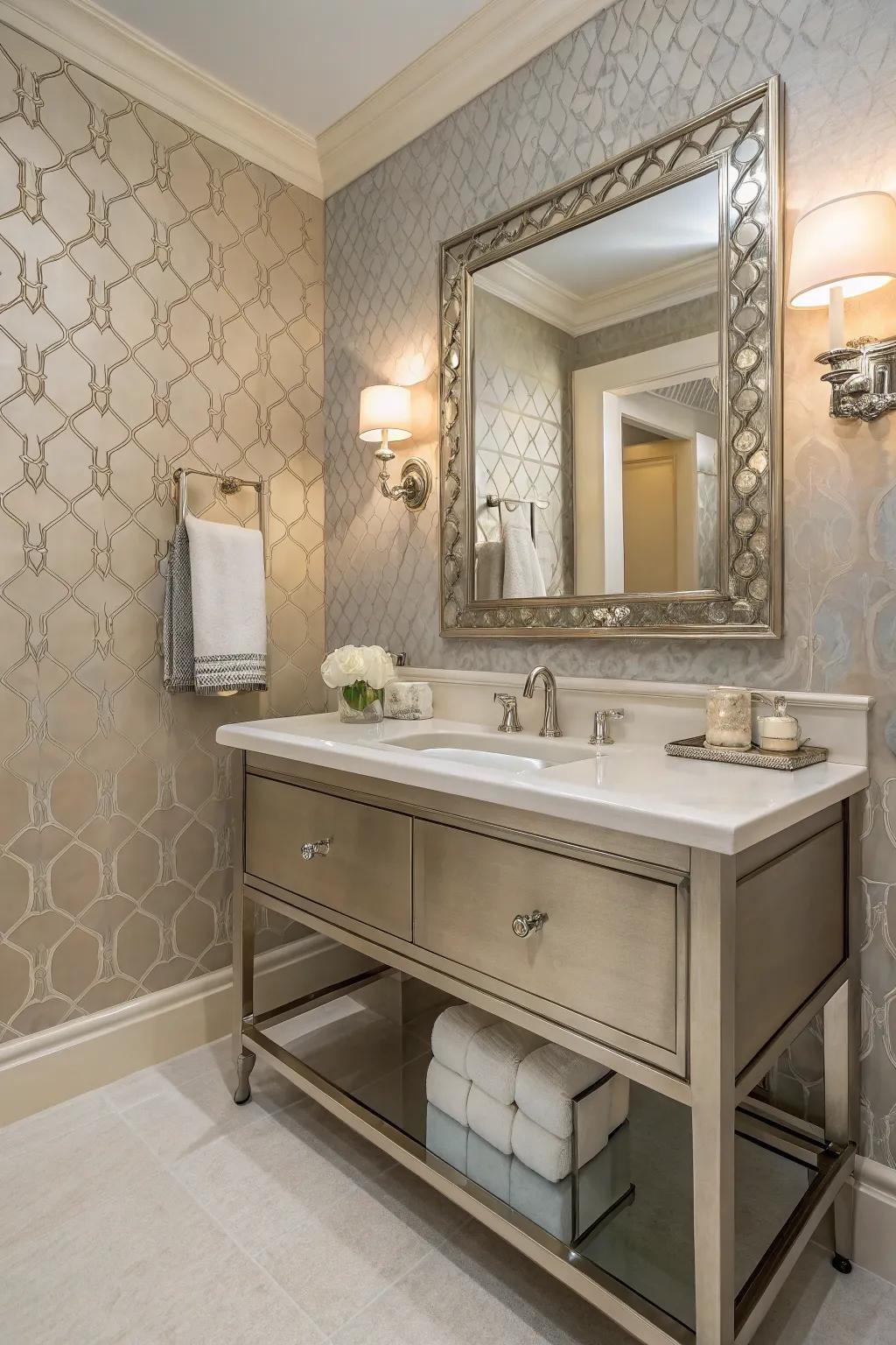 Pale shades with metallic accents establish a sophisticated style.