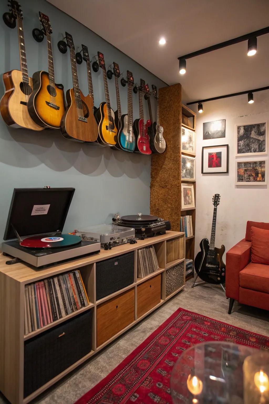 Discover your rhythm in a man cave dedicated to music.