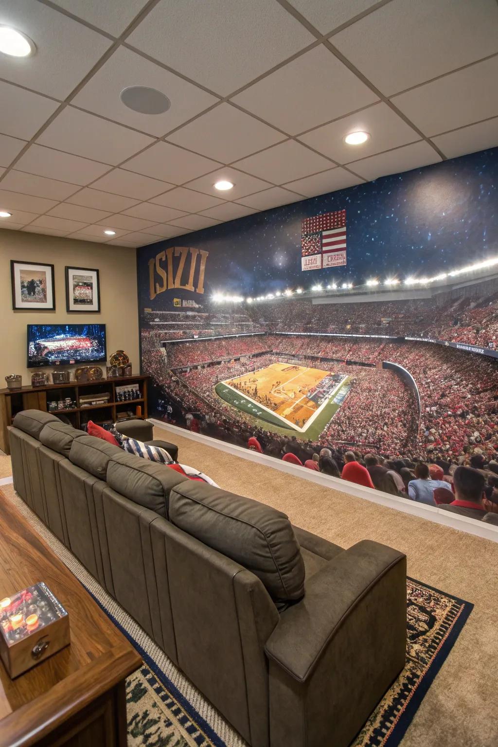 A graphic mural can make a bold statement in your man cave.