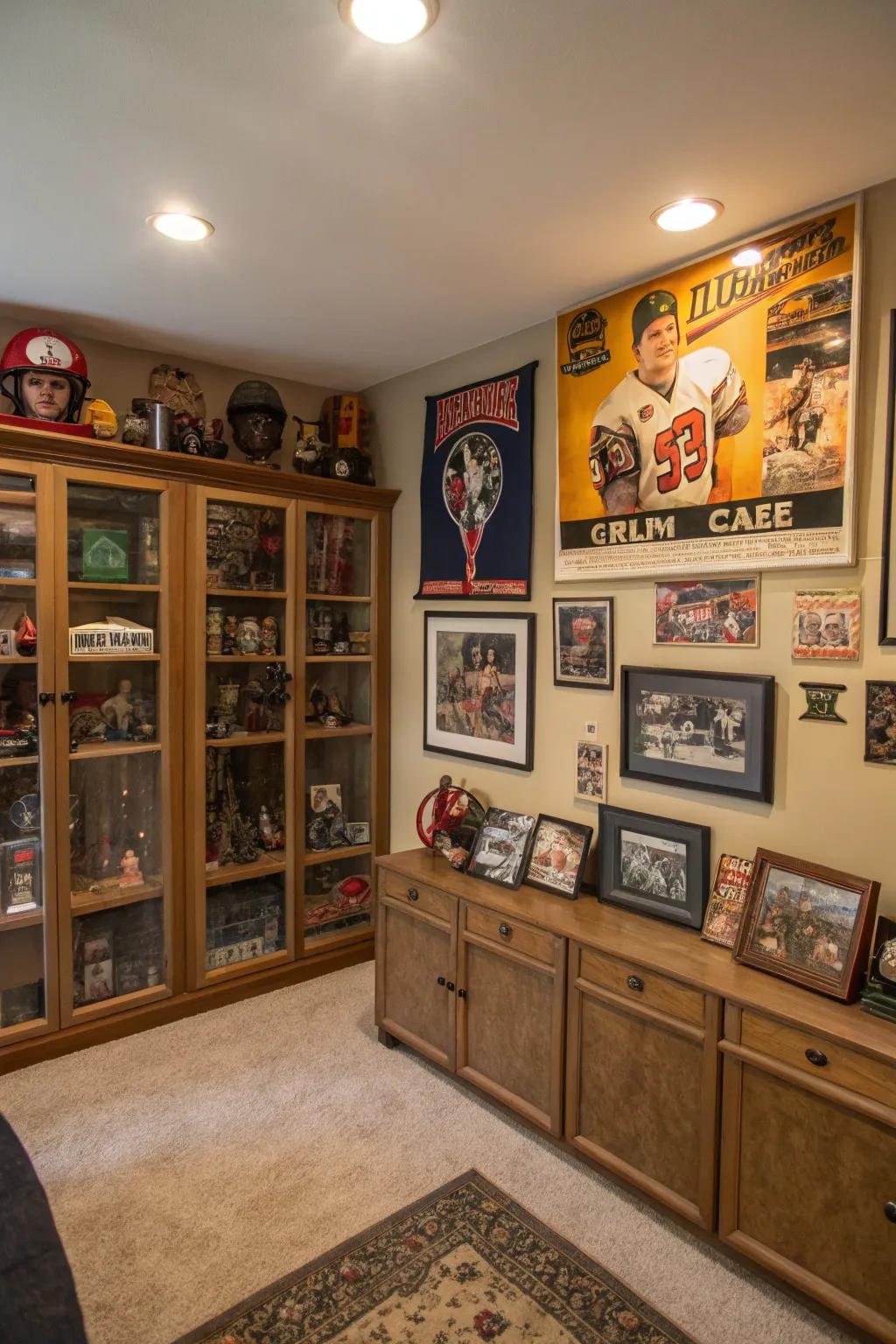 An art and collectibles display showcasing personal interests.