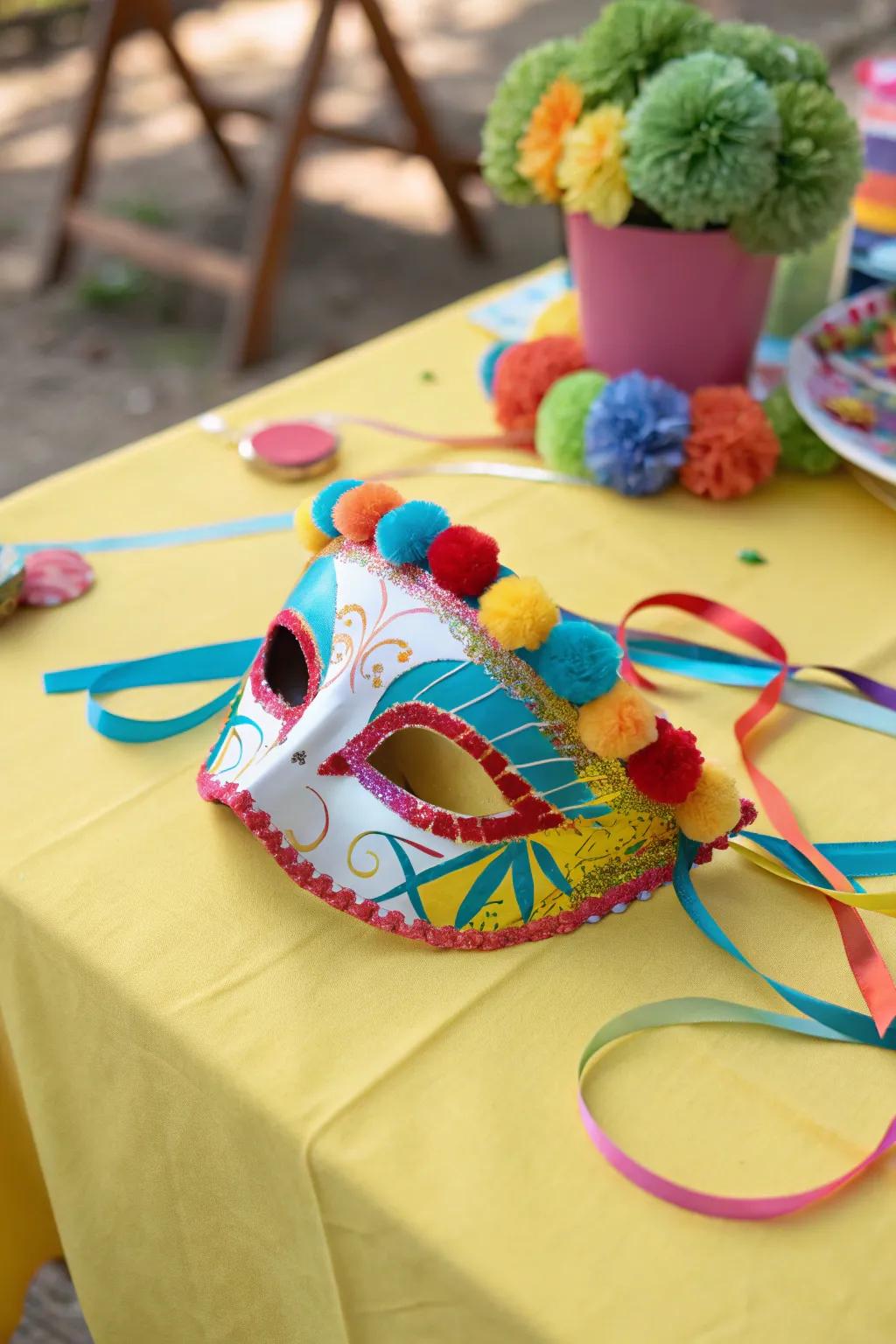 Pom-poms and ribbons create a fun, energetic veil design.