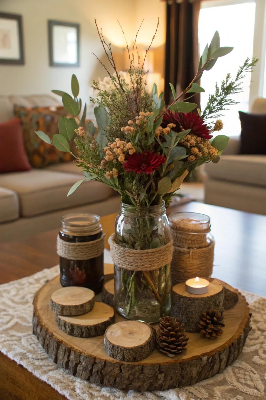Bring a natural charm using preserving jars and natural components.