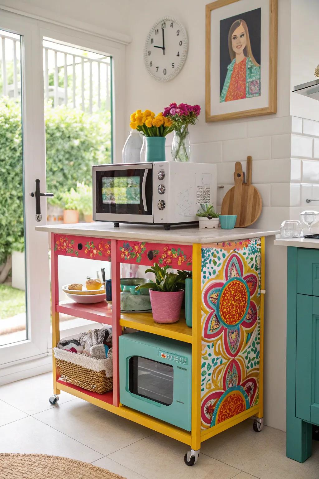 Inject personality into your kitchen using a vibrantly colored cart.