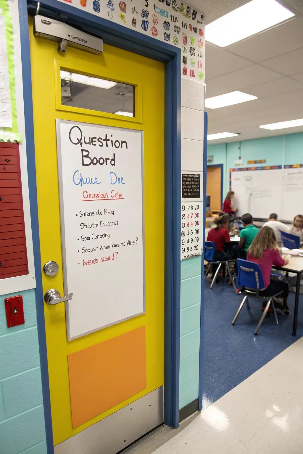 Participatory features on a classroom door to involve students.