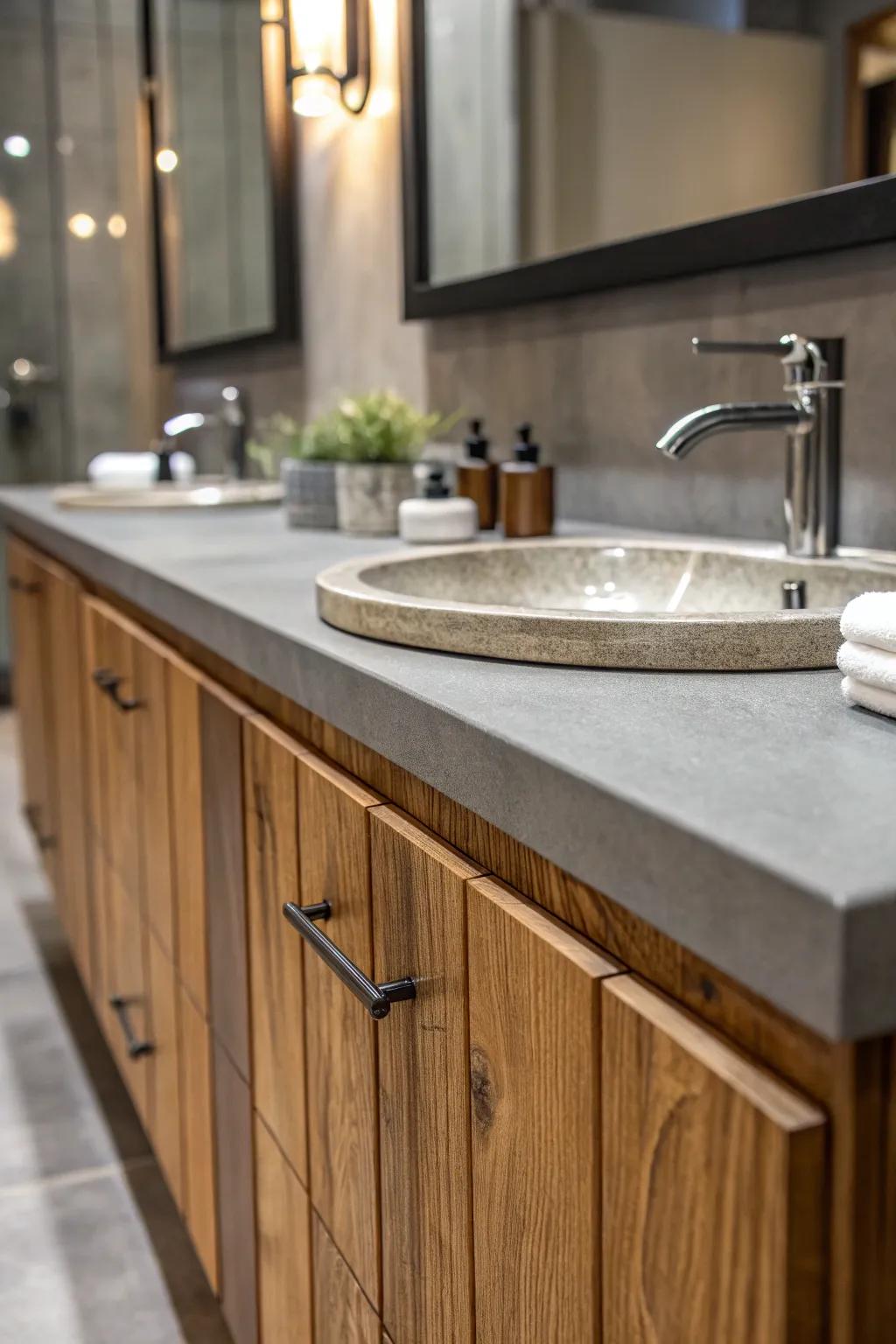 A medley of tactility elevates the minimalist bathroom design.