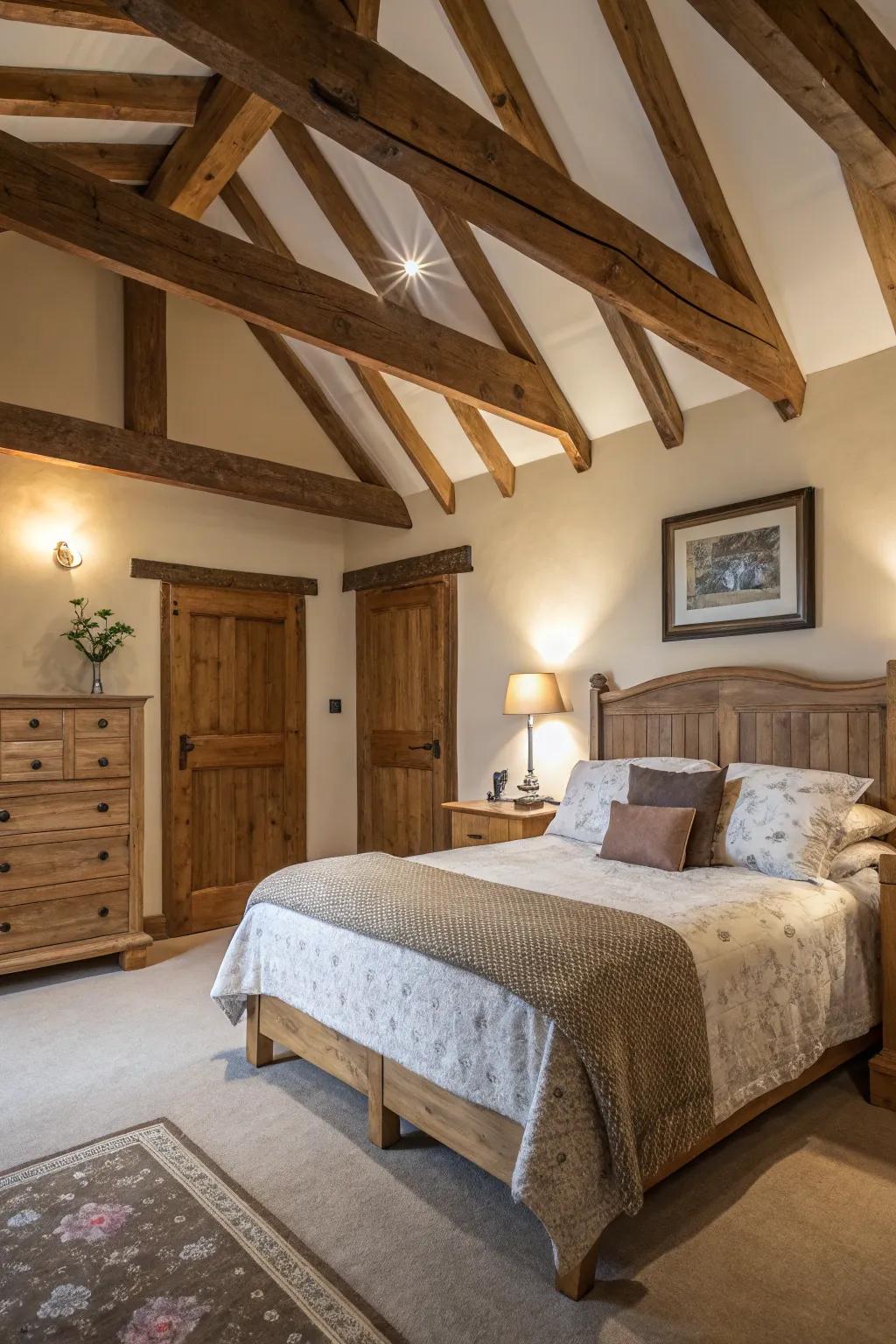 Structural elements enhance the mixed wood theme.