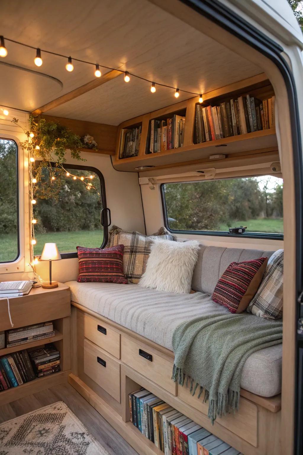In your mobile home, turn an unused corner into a cozy retreat.