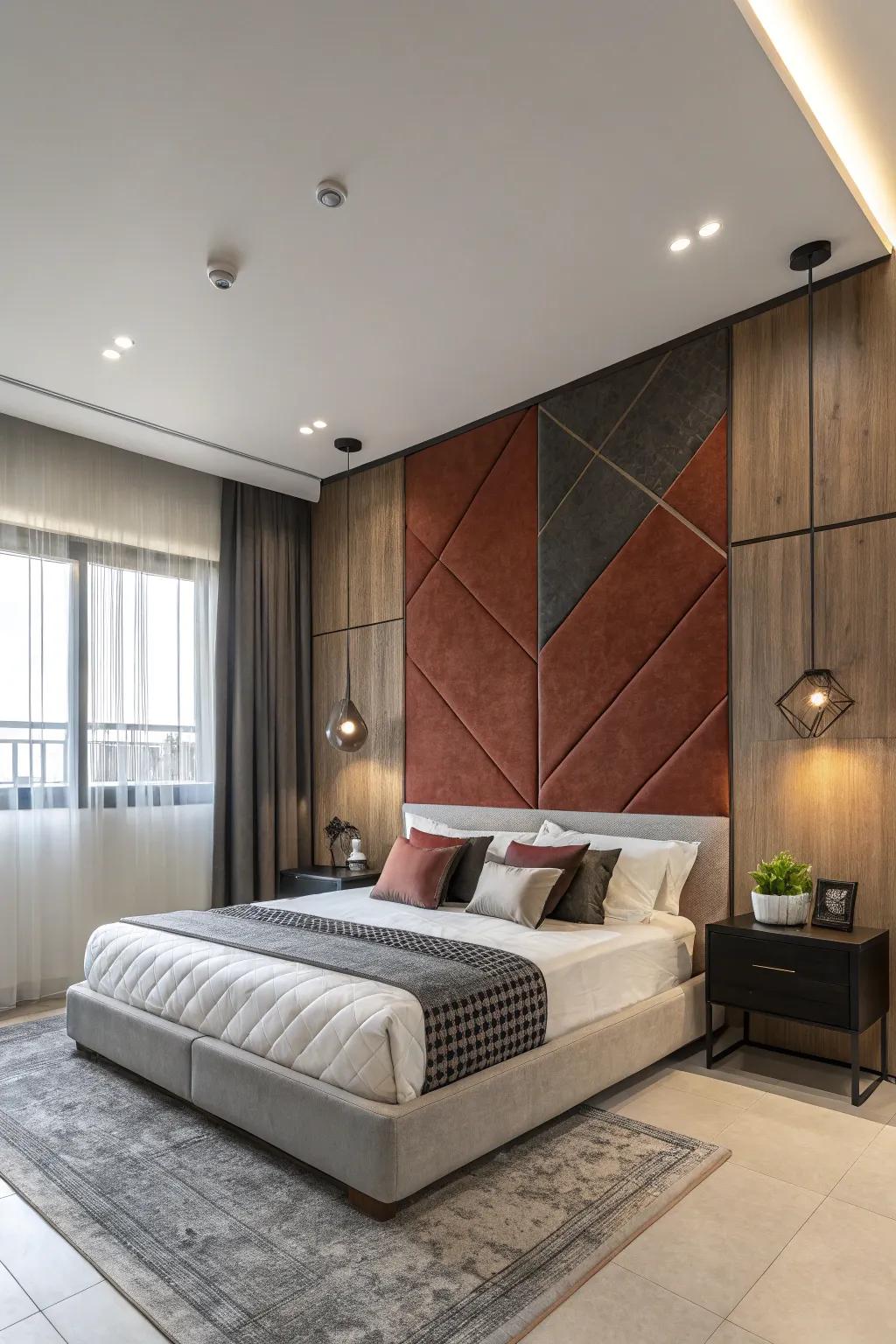 A feature wall behind the bed can become an impressive key point.