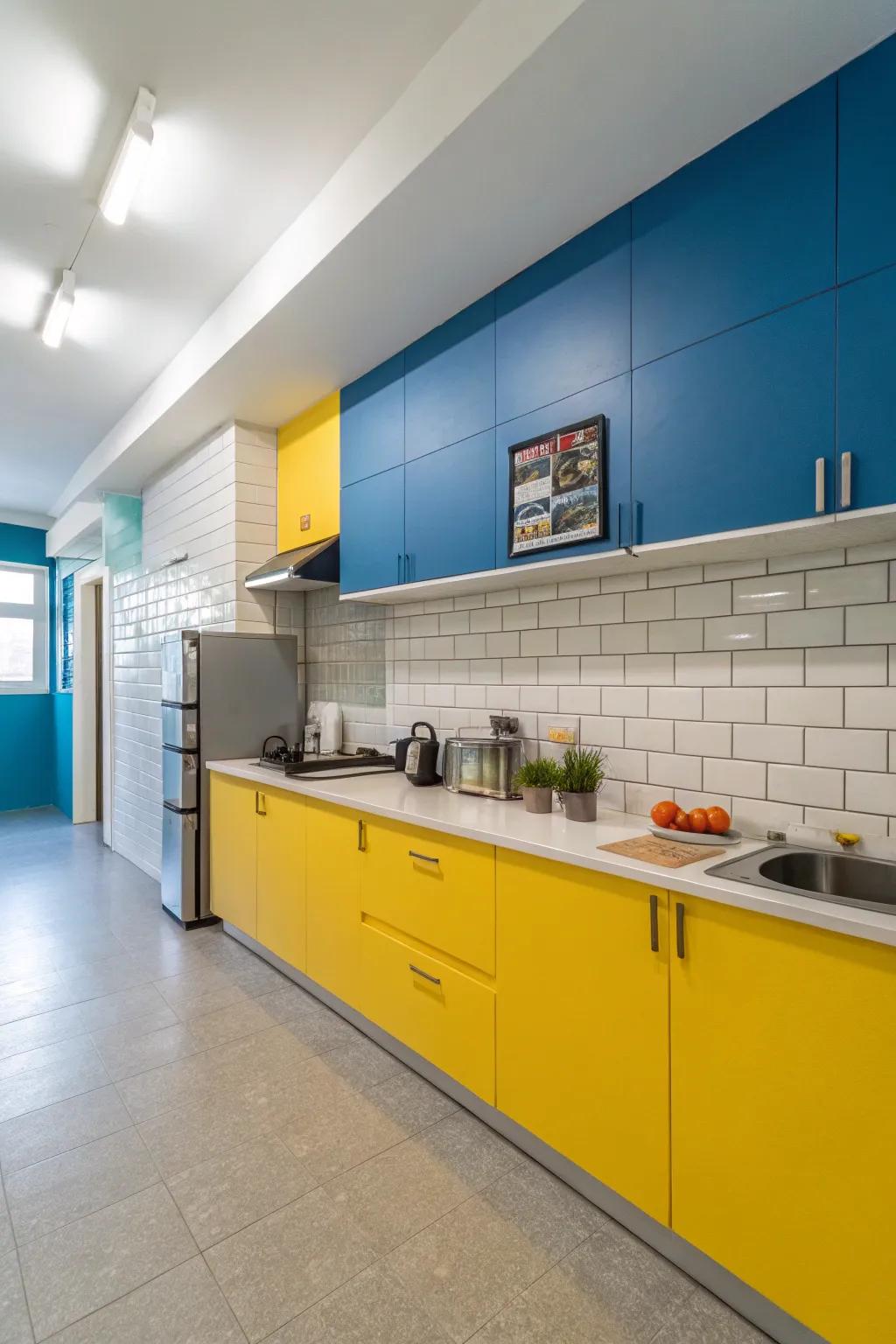 Two-tone walls make a bold and stylish statement in this kitchen.