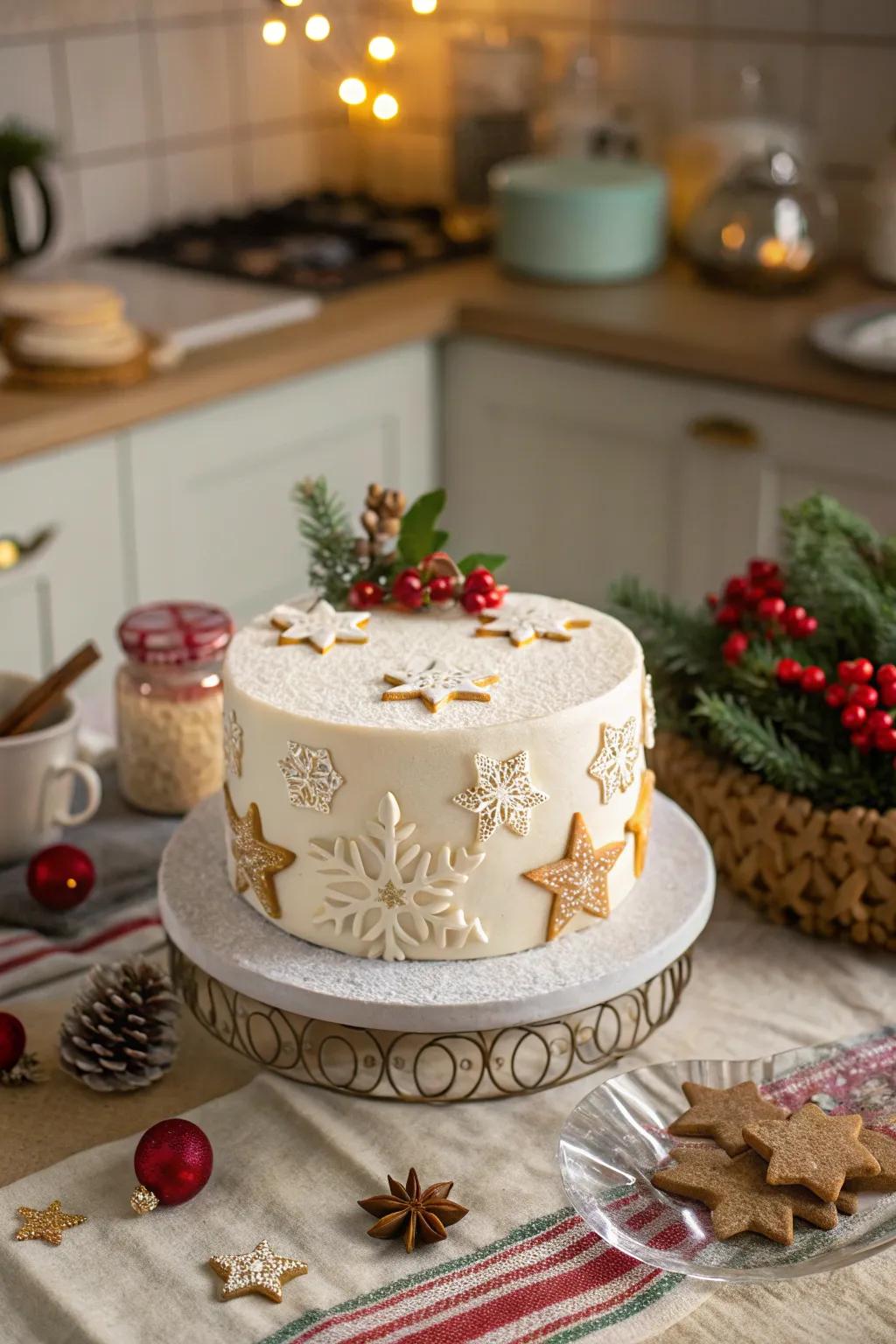 Christmas cake featuring textured frosting designs