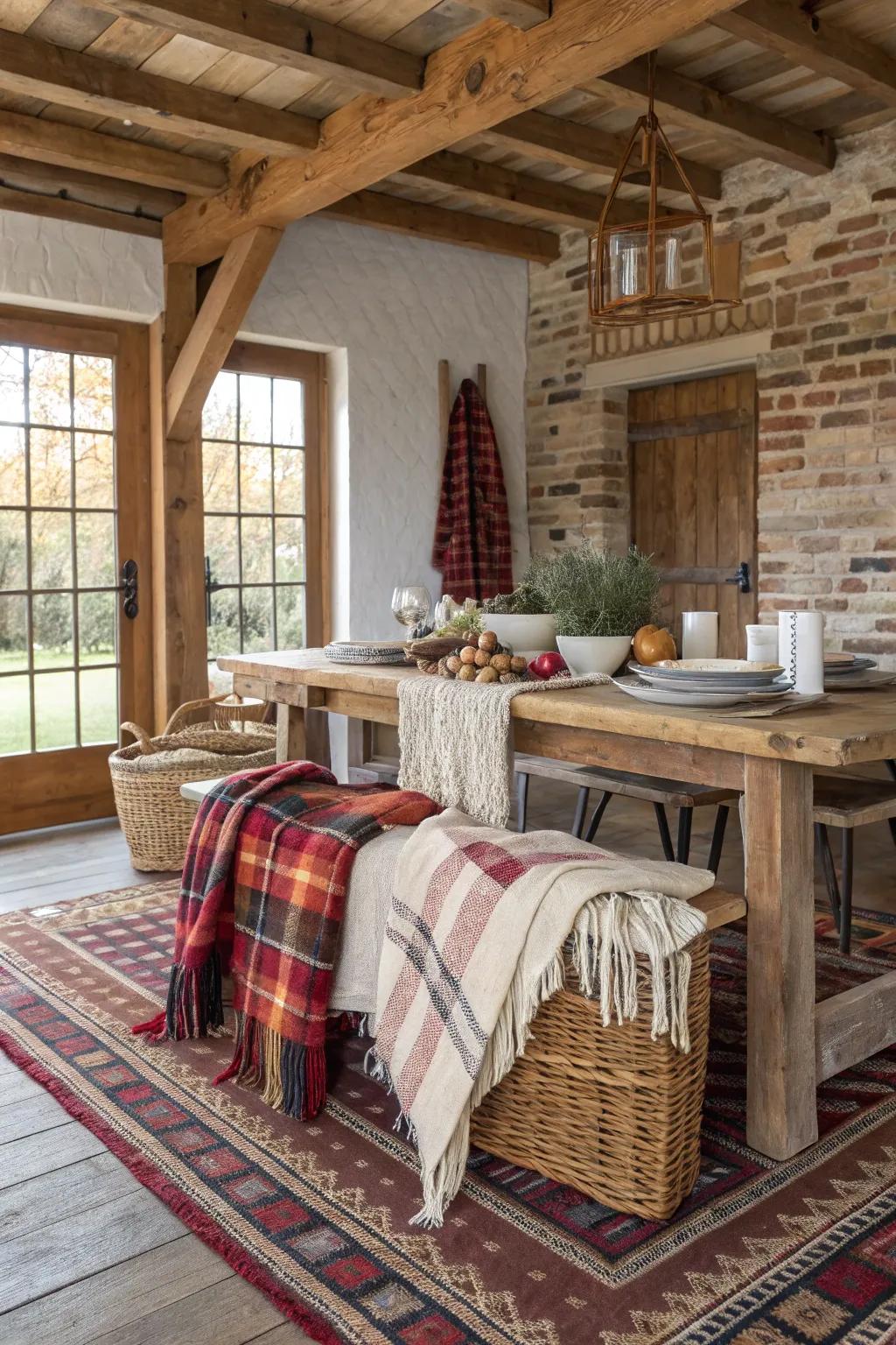 Layering tactile elements enriches warmth and depth within the room.