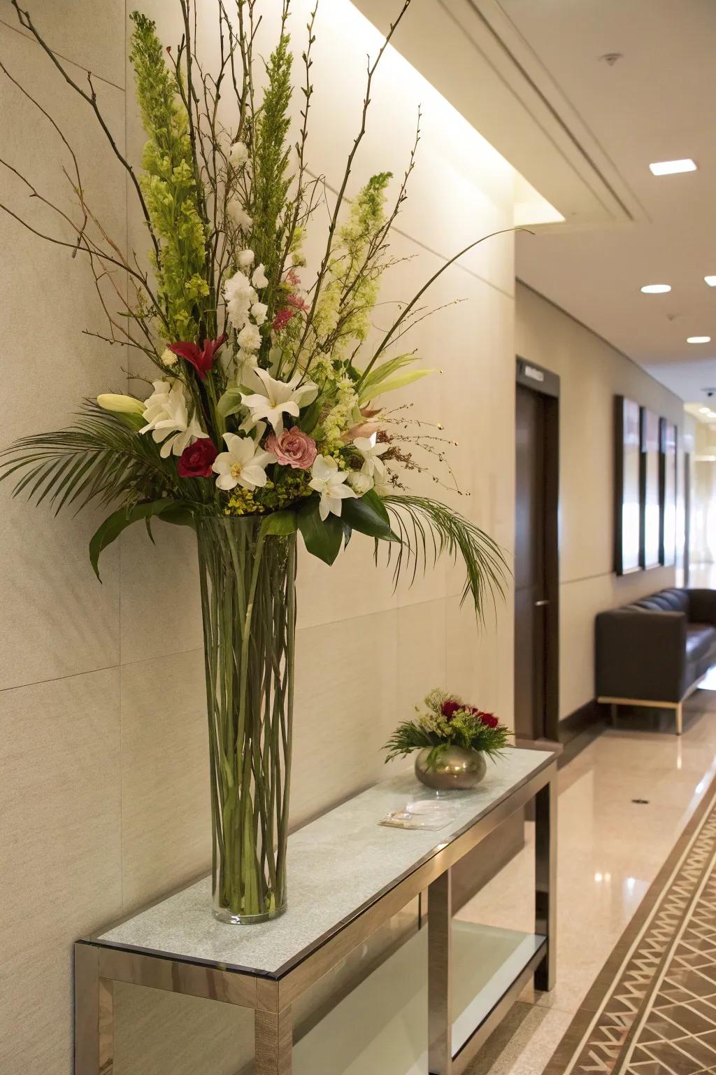 An elevated flower arrangement infusing height and drama.