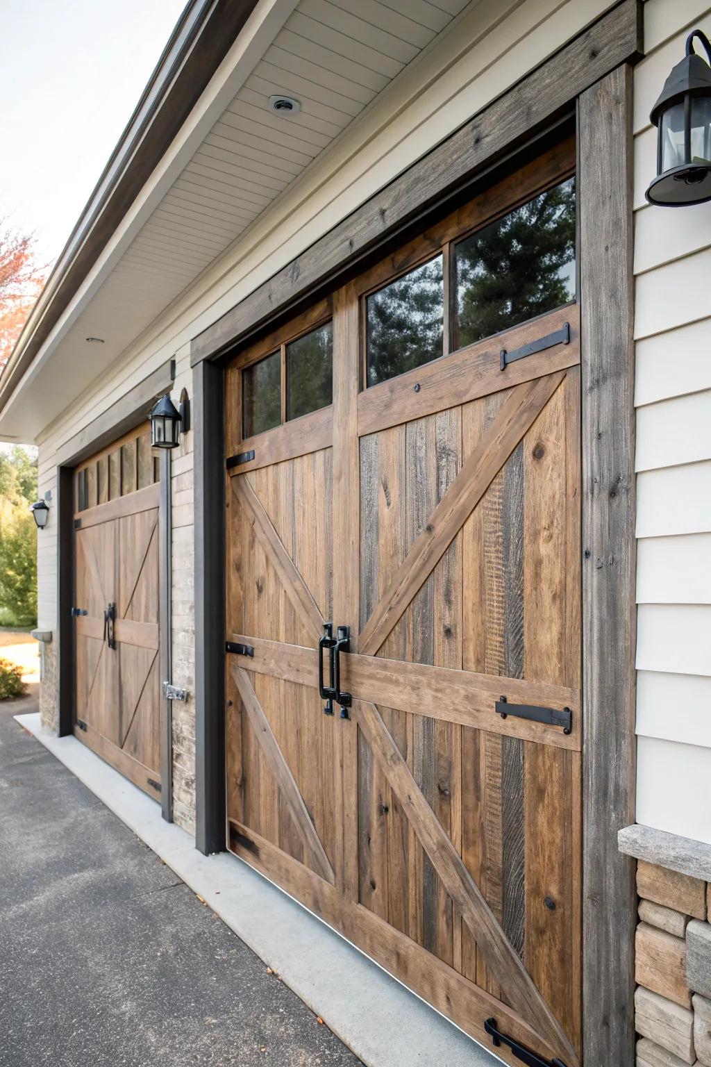 Country features meet modern design in this garage door.