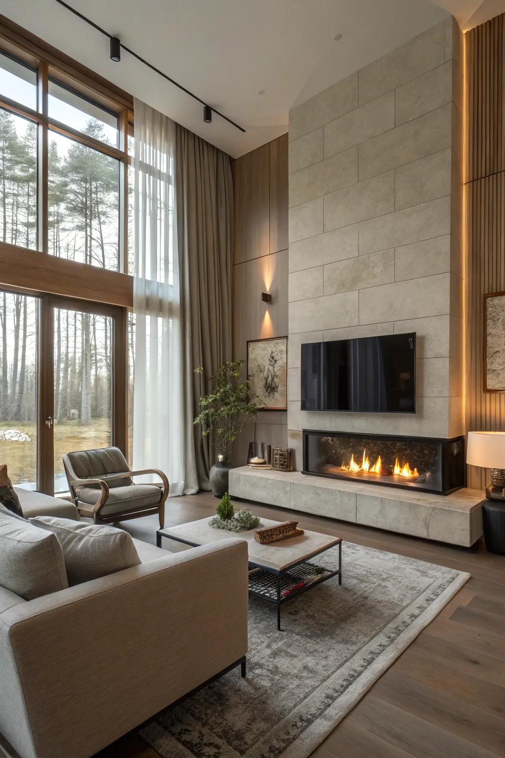 A contemporary hearth that serves as a stylish focal point in the living space.