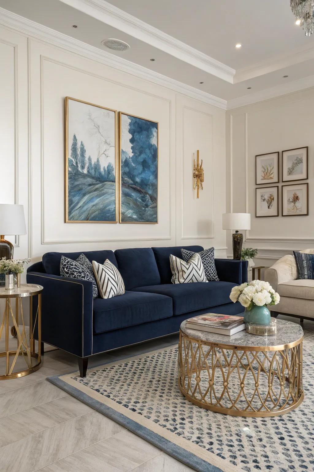 Dark artwork enhances the room's aesthetic.