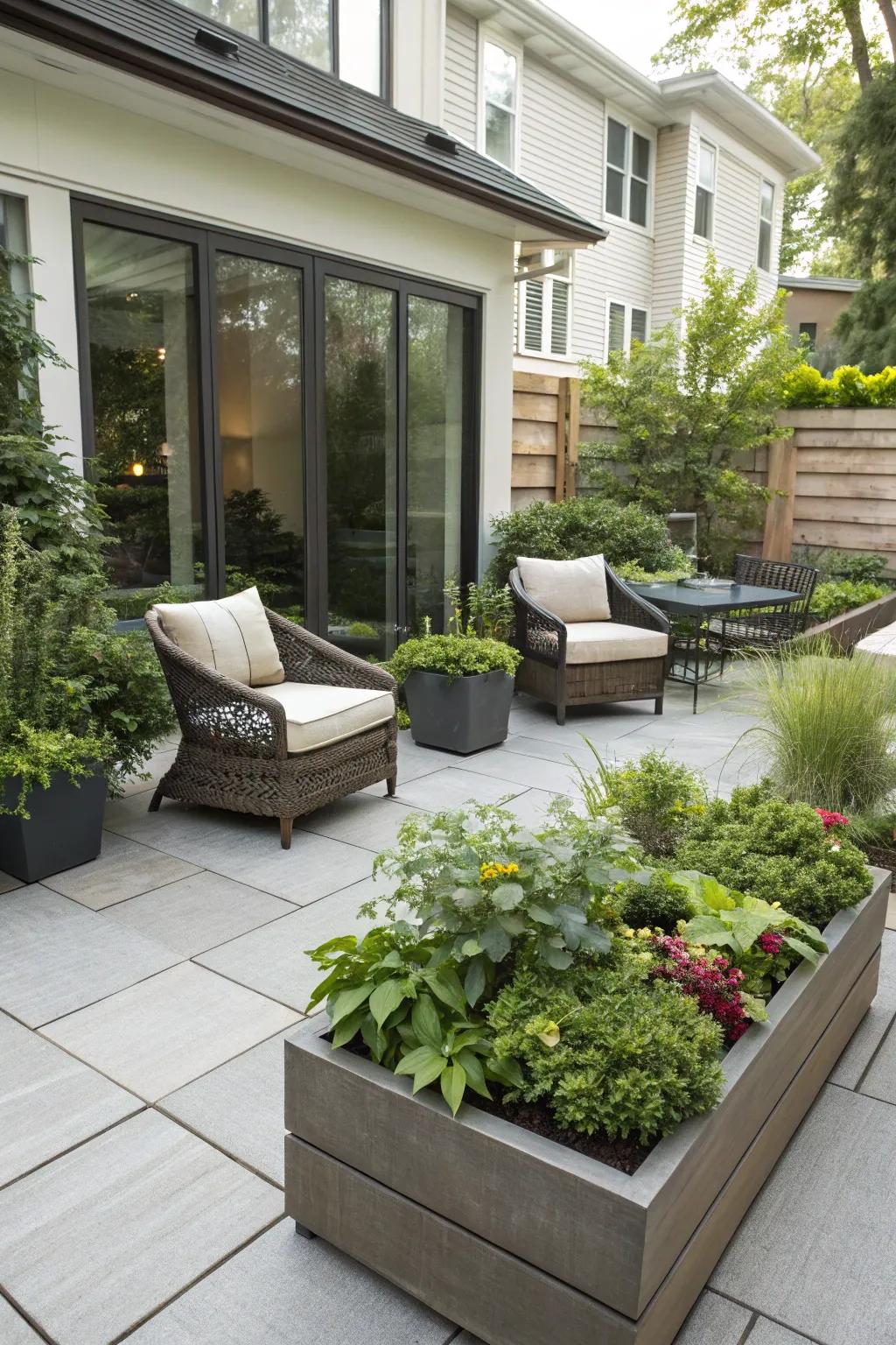 Integrated flora infuses vibrancy into modern patios.