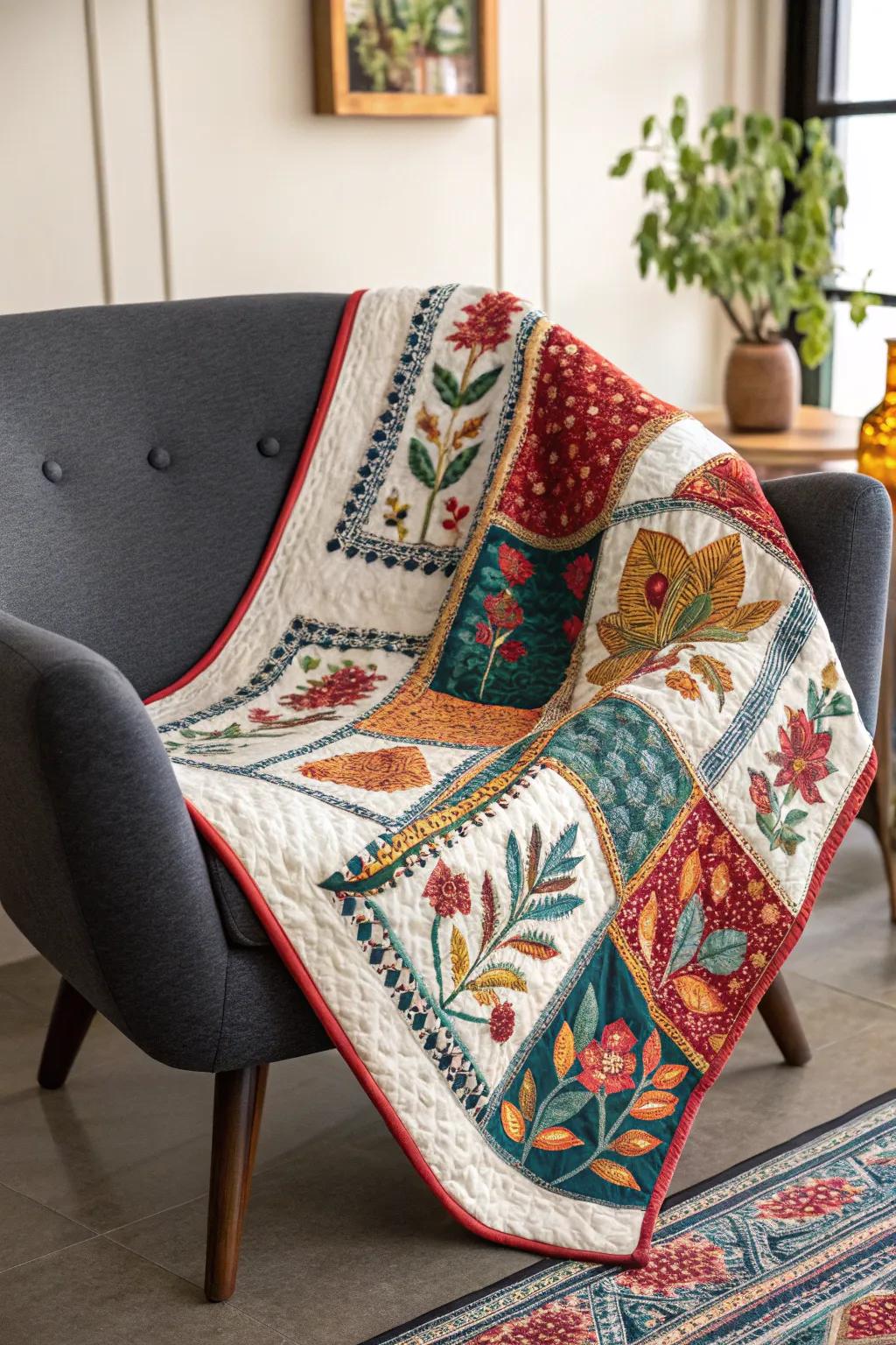 Cultural amalgamation in quilts celebrates diversity and heritage.