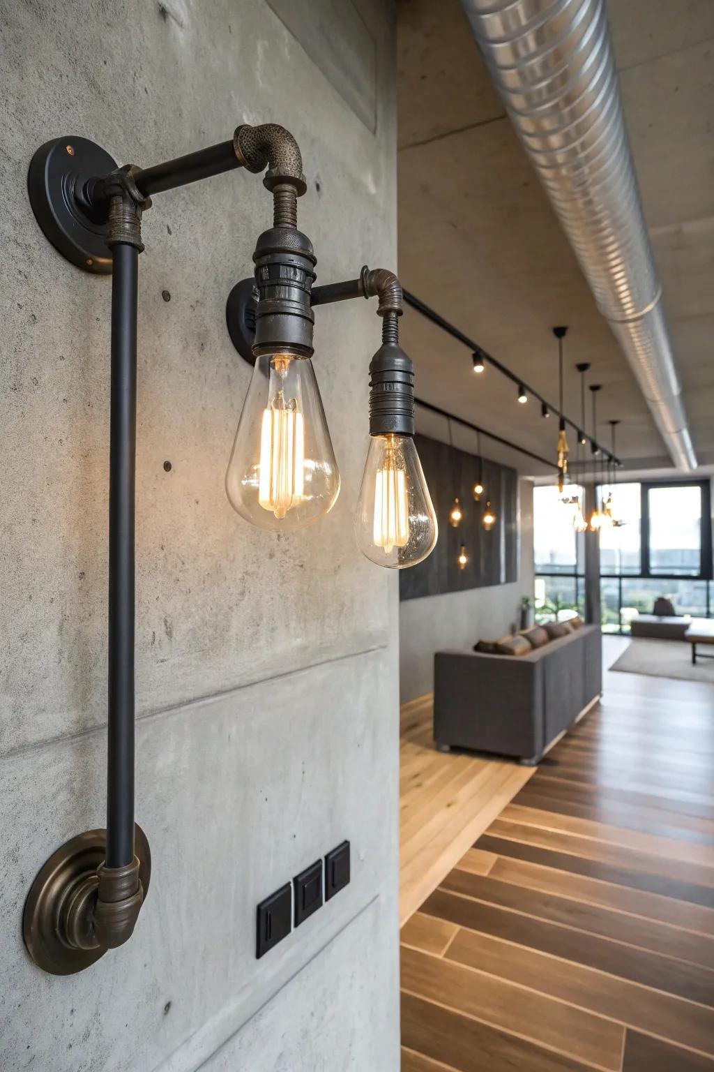 Industrial sconces inject a rugged appeal into modern interiors.