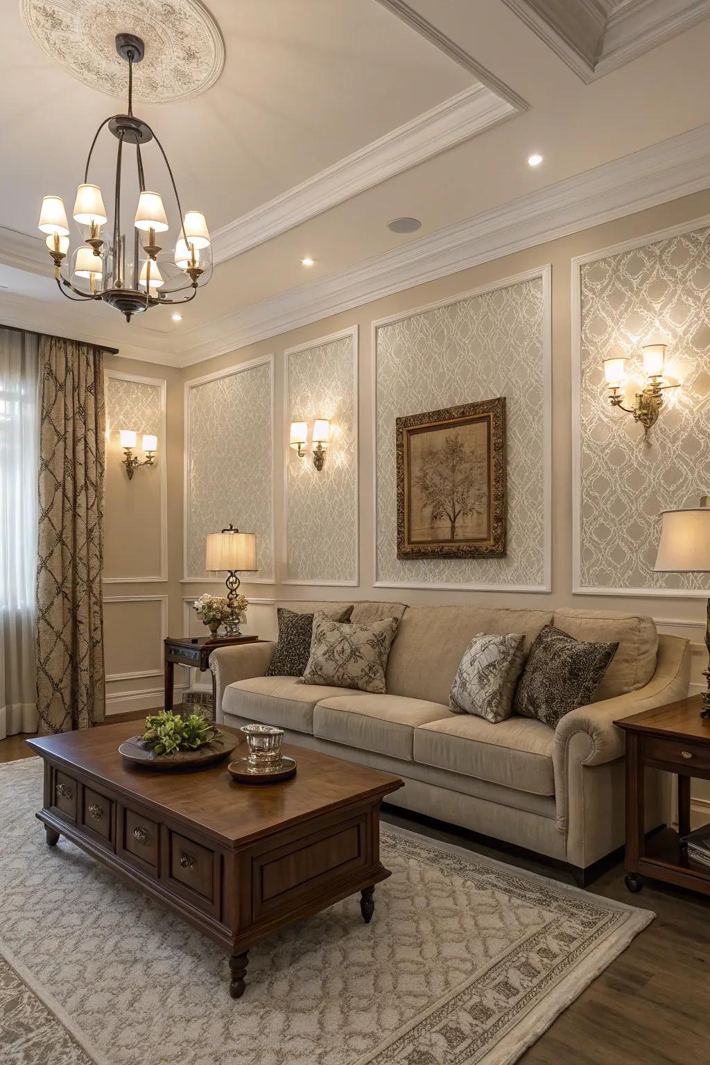 Integrate wall accents with decor, resulting in a fluid design.