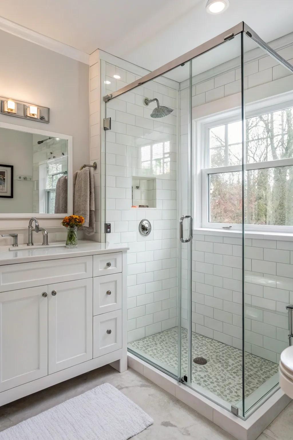 The maintenance of an open atmosphere comes from glass surrounds.