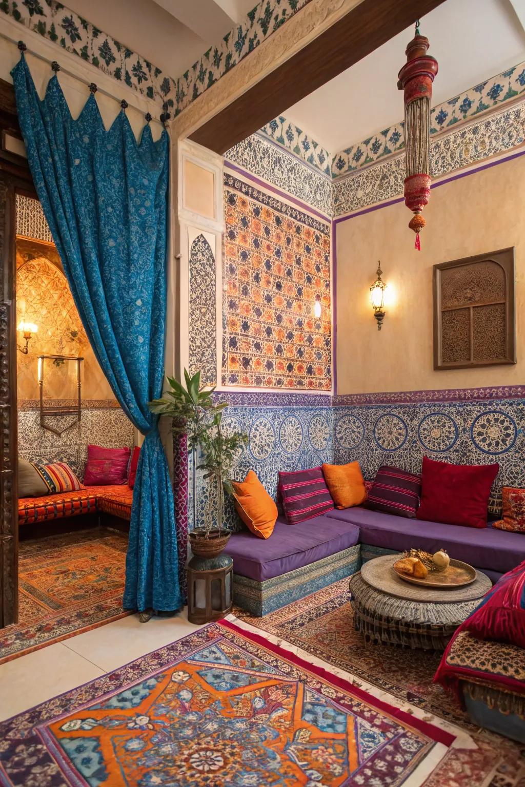 Strong colors contribute Moroccan magnificence and vibrancy to your bedroom.