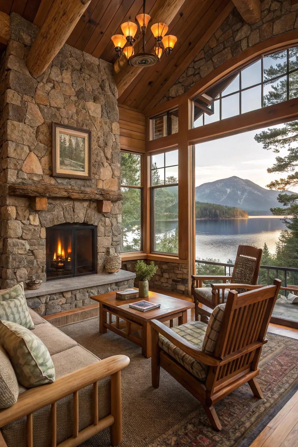 Organic materials echoing the surrounding landscape.