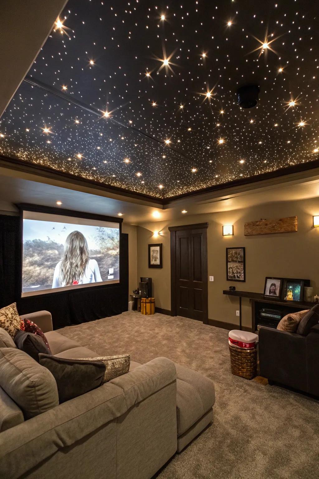 Artificial star lights add a touch of magic to your movie room.