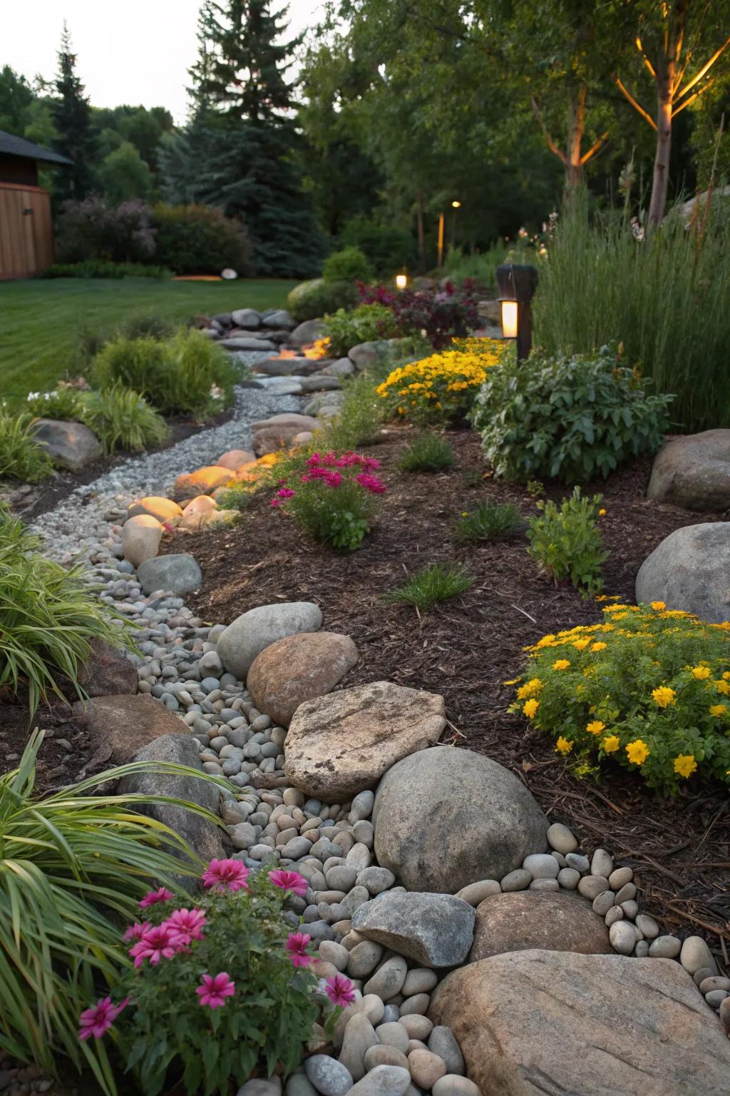 Natural aspects amplify mulch border splendor.
